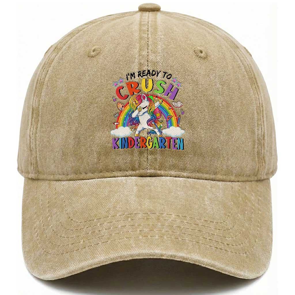 Ready to Crush Kindergarten Cute Girls Washed Cotton Baseball Cap First Day Back to School