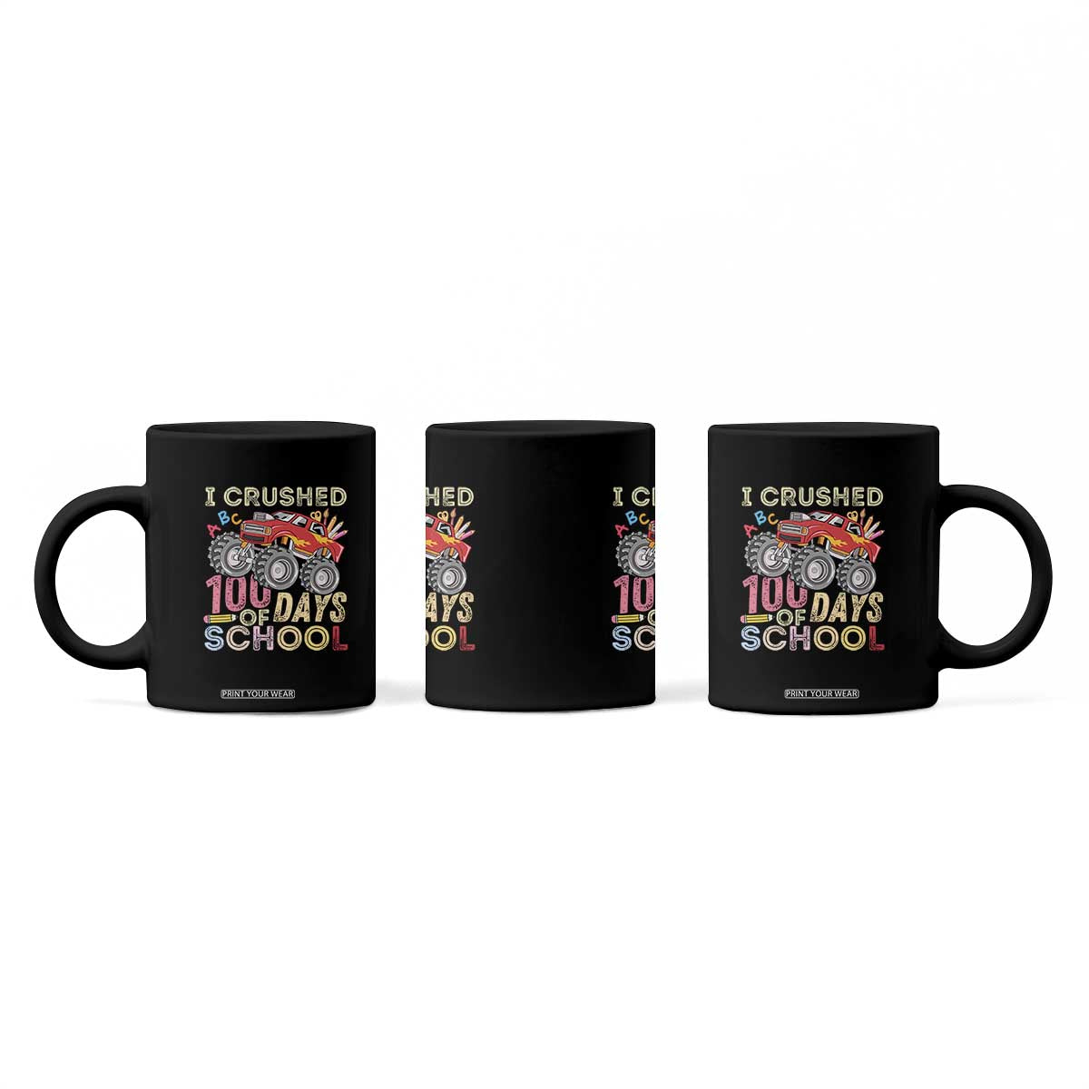 I Crushed 100 Days of School Monster Truck Coffee Mug Cool Back to School Boys Gift