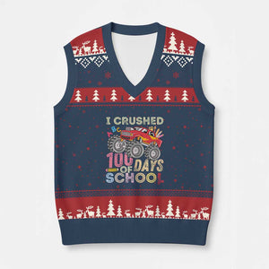I Crushed 100 Days of School Monster Truck V-Neck Knit Sweater Vest Cool Back to School Boys Gift