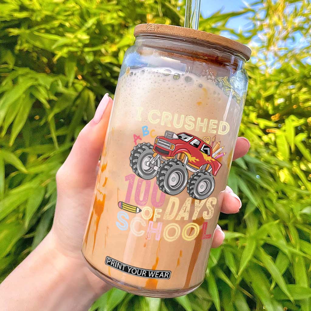 I Crushed 100 Days of School Monster Truck Glass Can Cool Back to School Boys Gift