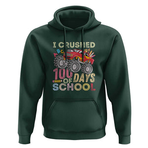Boys 100 Day Hoodie I Crushed 100 Days of School, Monster Truck TS01 Dark Forest Green Print Your Wear