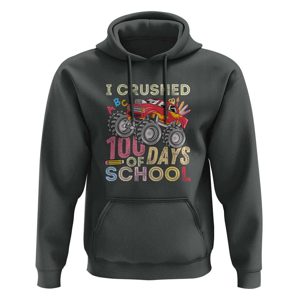 Boys 100 Day Hoodie I Crushed 100 Days of School, Monster Truck TS01 Dark Heather Print Your Wear
