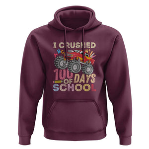 Boys 100 Day Hoodie I Crushed 100 Days of School, Monster Truck TS01 Maroon Print Your Wear