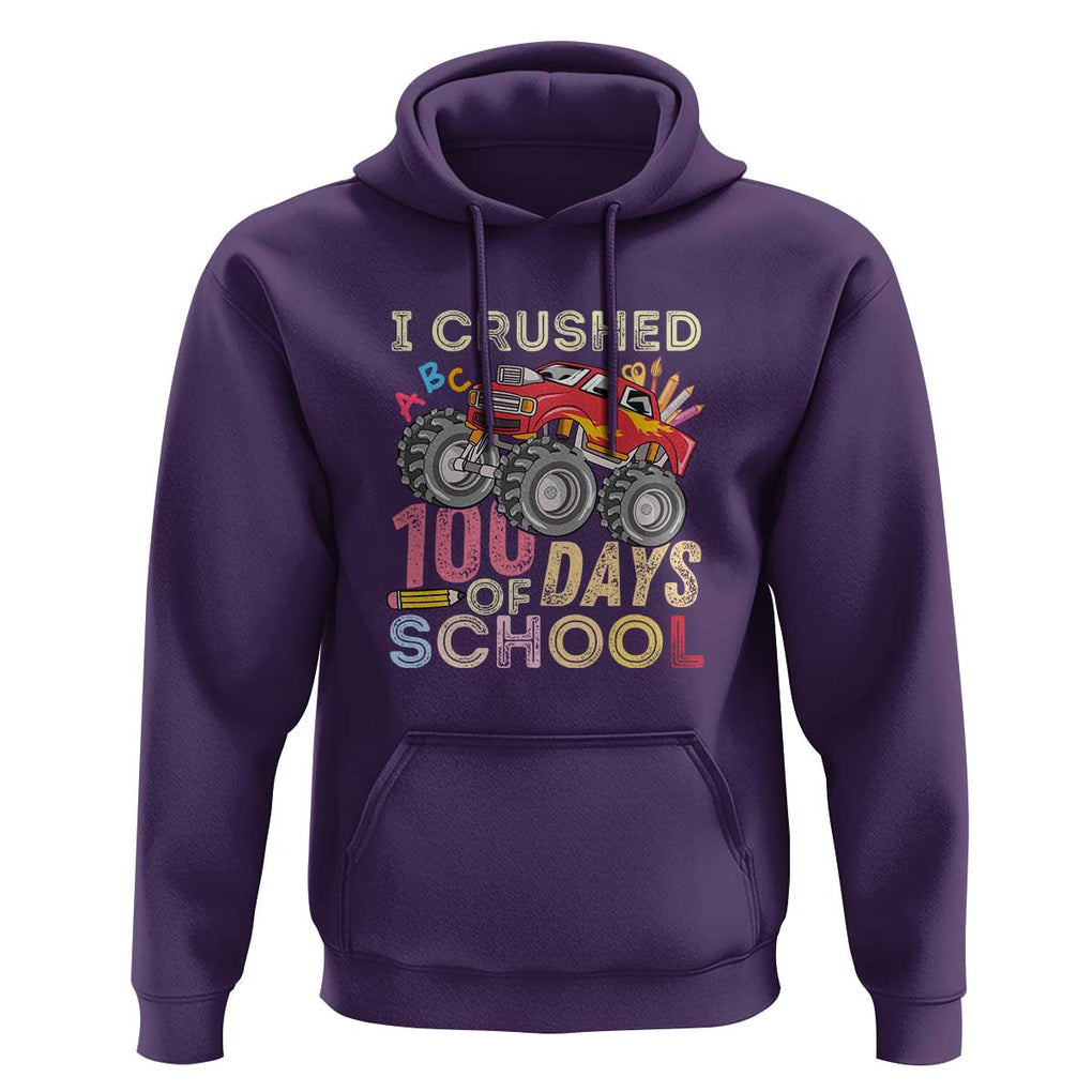 Boys 100 Day Hoodie I Crushed 100 Days of School, Monster Truck TS01 Purple Print Your Wear
