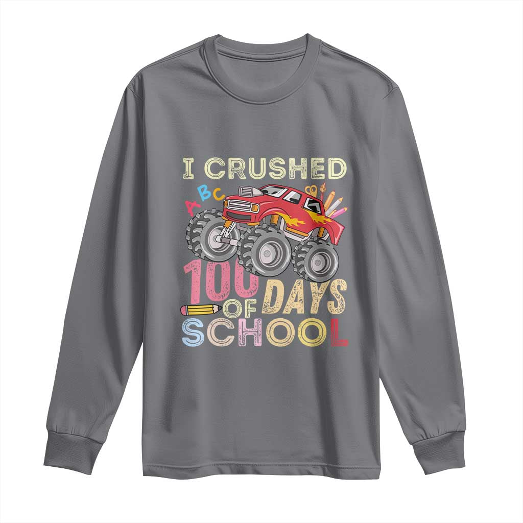 I Crushed 100 Days of School Monster Truck Long Sleeve Shirt Cool Back to School Boys Gift