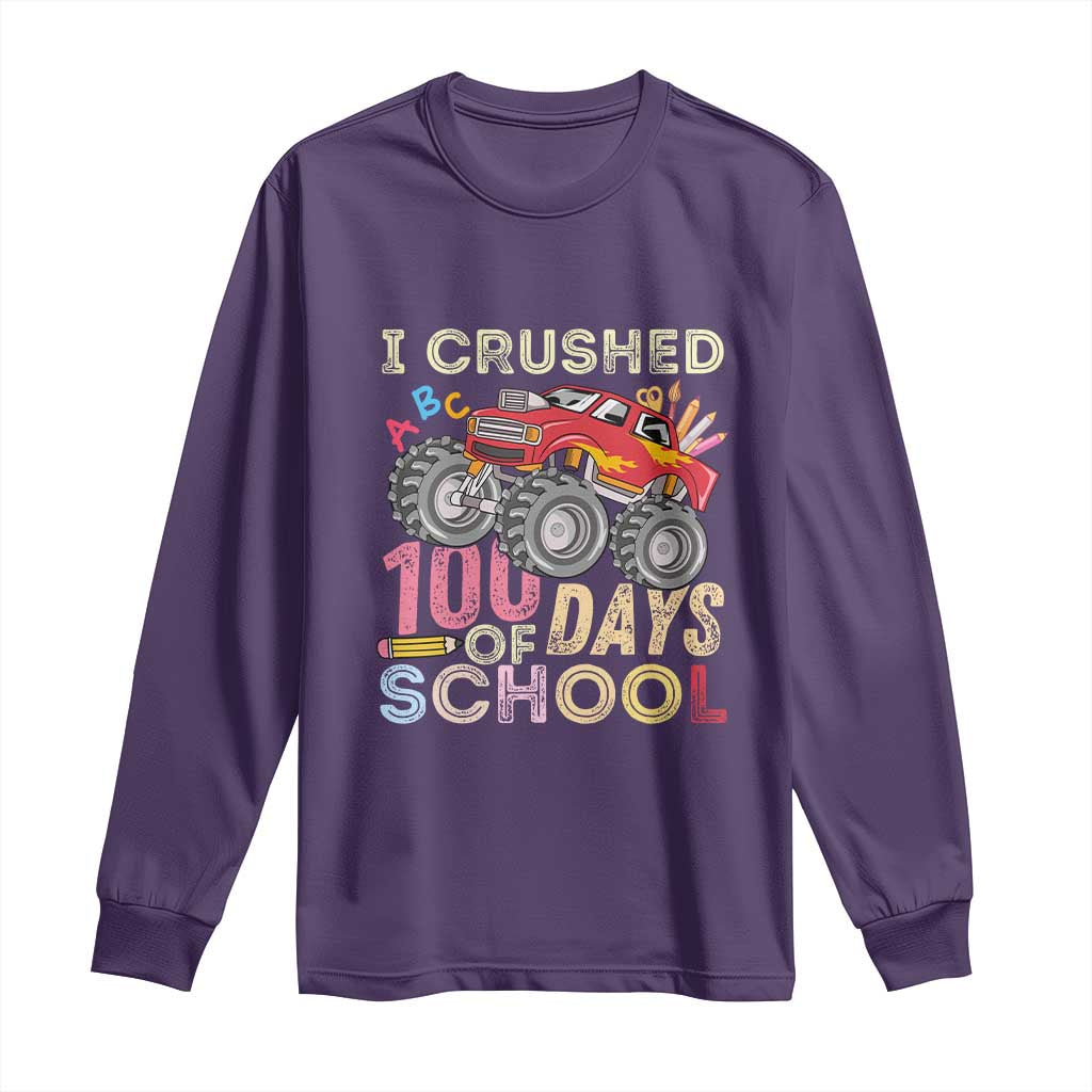 I Crushed 100 Days of School Monster Truck Long Sleeve Shirt Cool Back to School Boys Gift