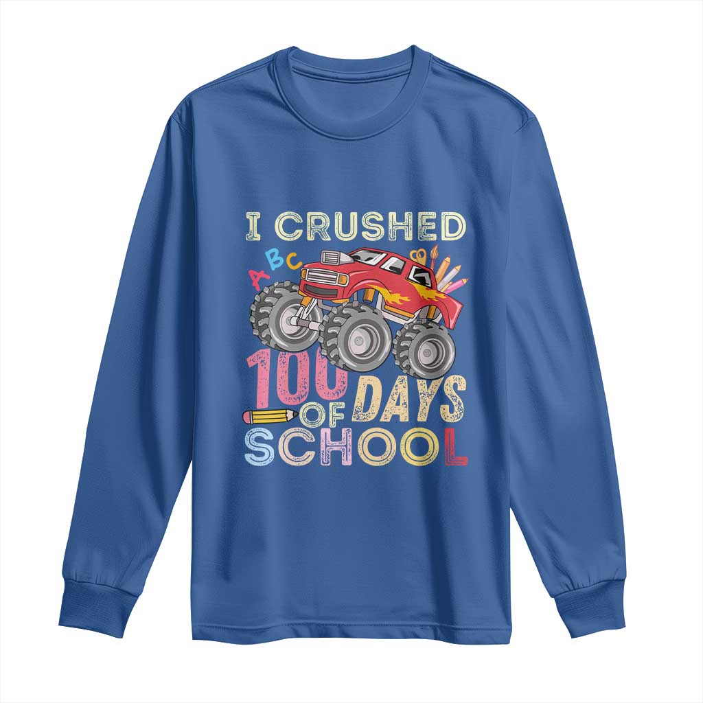I Crushed 100 Days of School Monster Truck Long Sleeve Shirt Cool Back to School Boys Gift