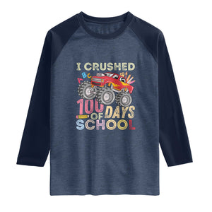 I Crushed 100 Days of School Monster Truck Raglan Shirt Cool Back to School Boys Gift