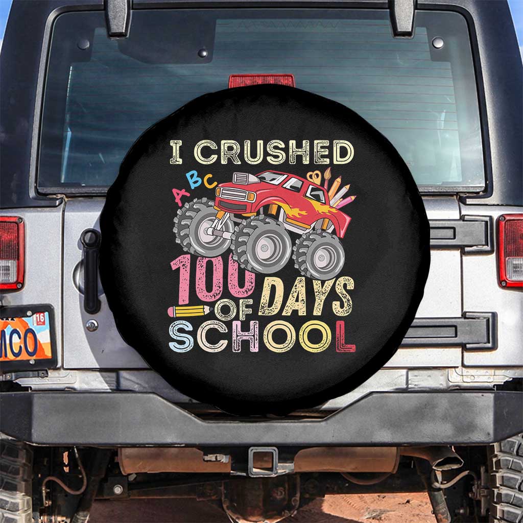 I Crushed 100 Days of School Monster Truck Spare Tire Cover Cool Back to School Boys Gift