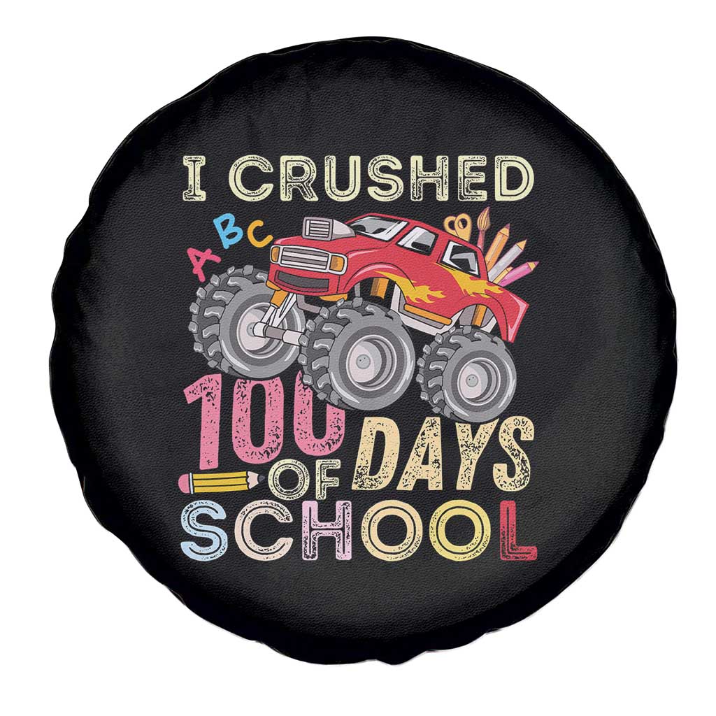 I Crushed 100 Days of School Monster Truck Spare Tire Cover Cool Back to School Boys Gift