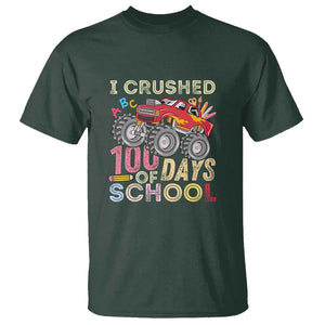 Boys 100 Day T Shirt I Crushed 100 Days of School, Monster Truck TS01 Dark Forest Green Print Your Wear