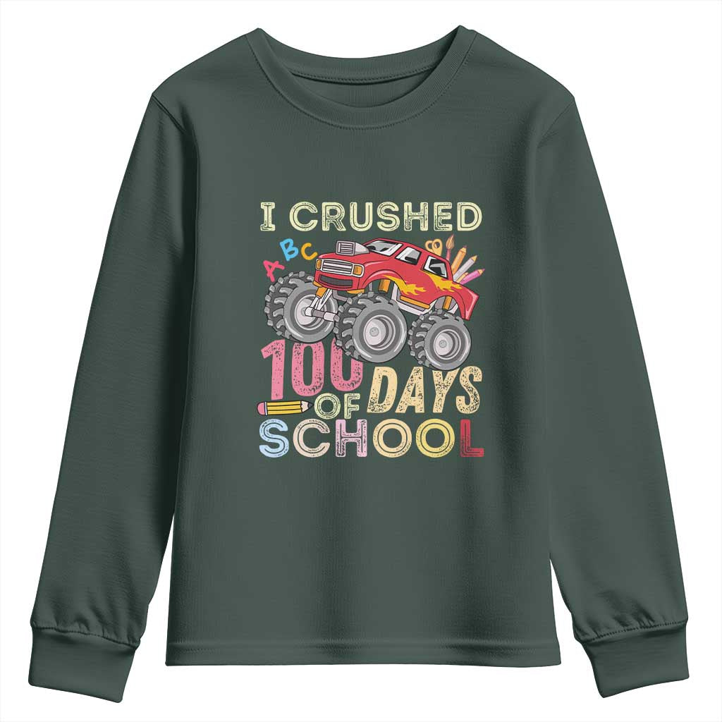 I Crushed 100 Days of School Monster Truck Youth Sweatshirt Cool Back to School Boys Gift
