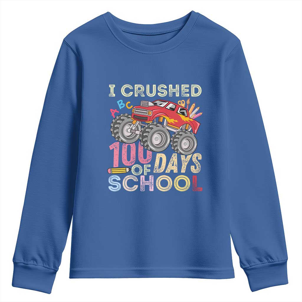 I Crushed 100 Days of School Monster Truck Youth Sweatshirt Cool Back to School Boys Gift