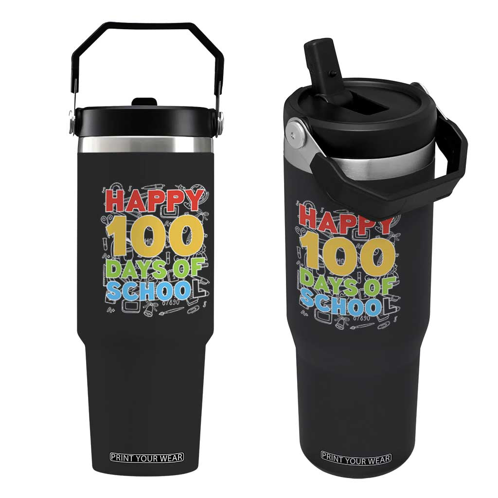 Happy 100 Days of School Flip Straw Tumbler Cute Celebration Gift for Teachers and Kids