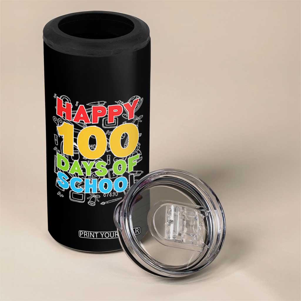 Happy 100 Days of School 4 in 1 Can Cooler Tumbler Cute Celebration Gift for Teachers and Kids