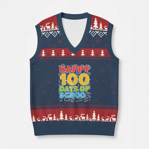 Happy 100 Days of School V-Neck Knit Sweater Vest Cute Celebration Gift for Teachers and Kids