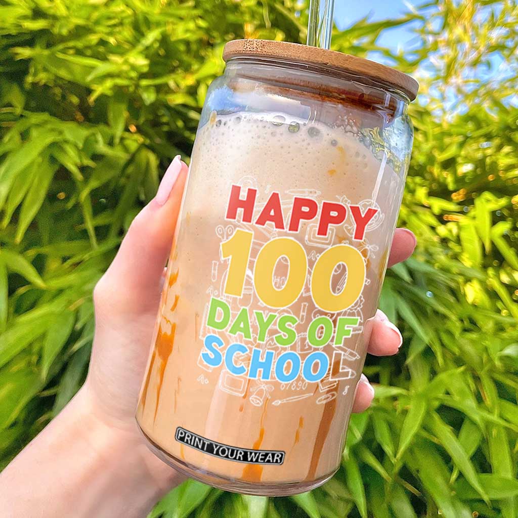 Happy 100 Days of School Glass Can Cute Celebration Gift for Teachers and Kids