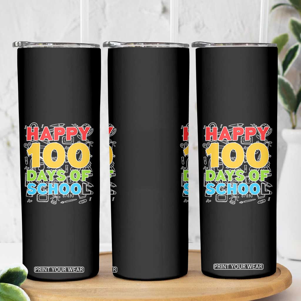 Happy 100 Days of School Skinny Tumbler Cute Celebration Gift for Teachers and Kids