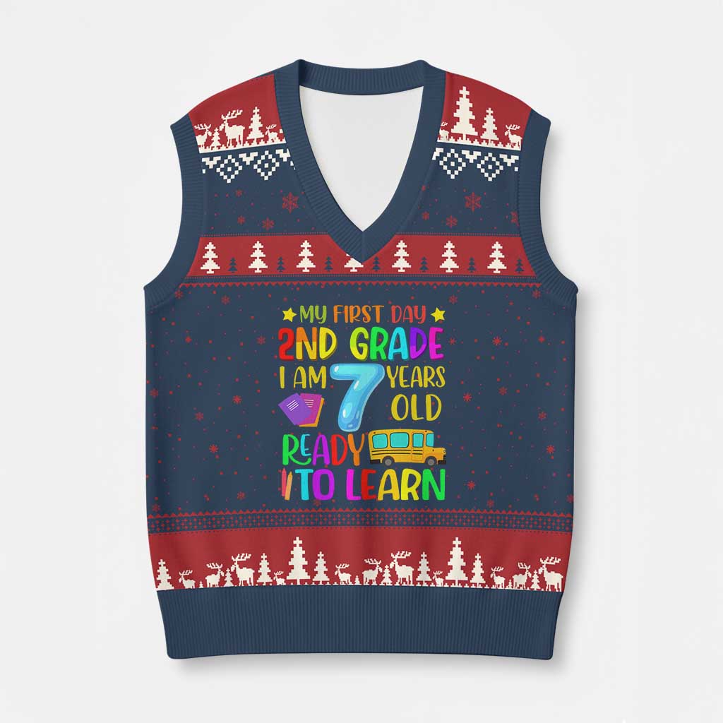 My First Day of 2nd Grade V-Neck Knit Sweater Vest Ready to Learn Back to School