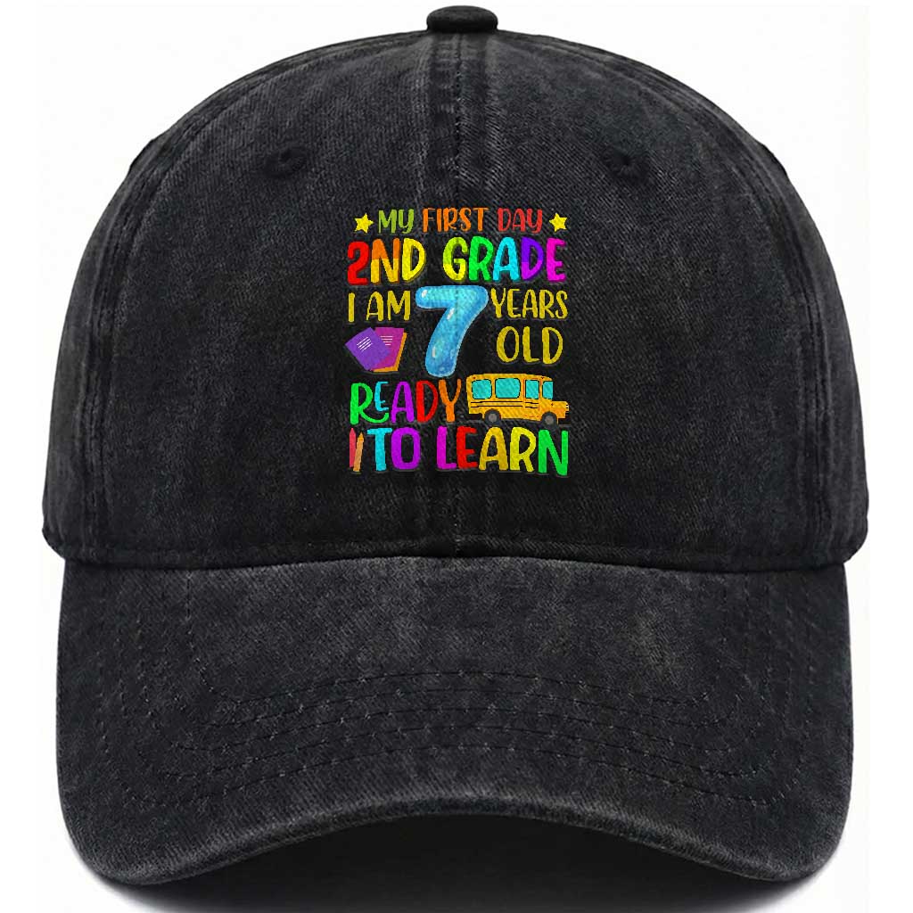 My First Day of 2nd Grade Washed Cotton Baseball Cap Ready to Learn Back to School TS01 Print Your Wear