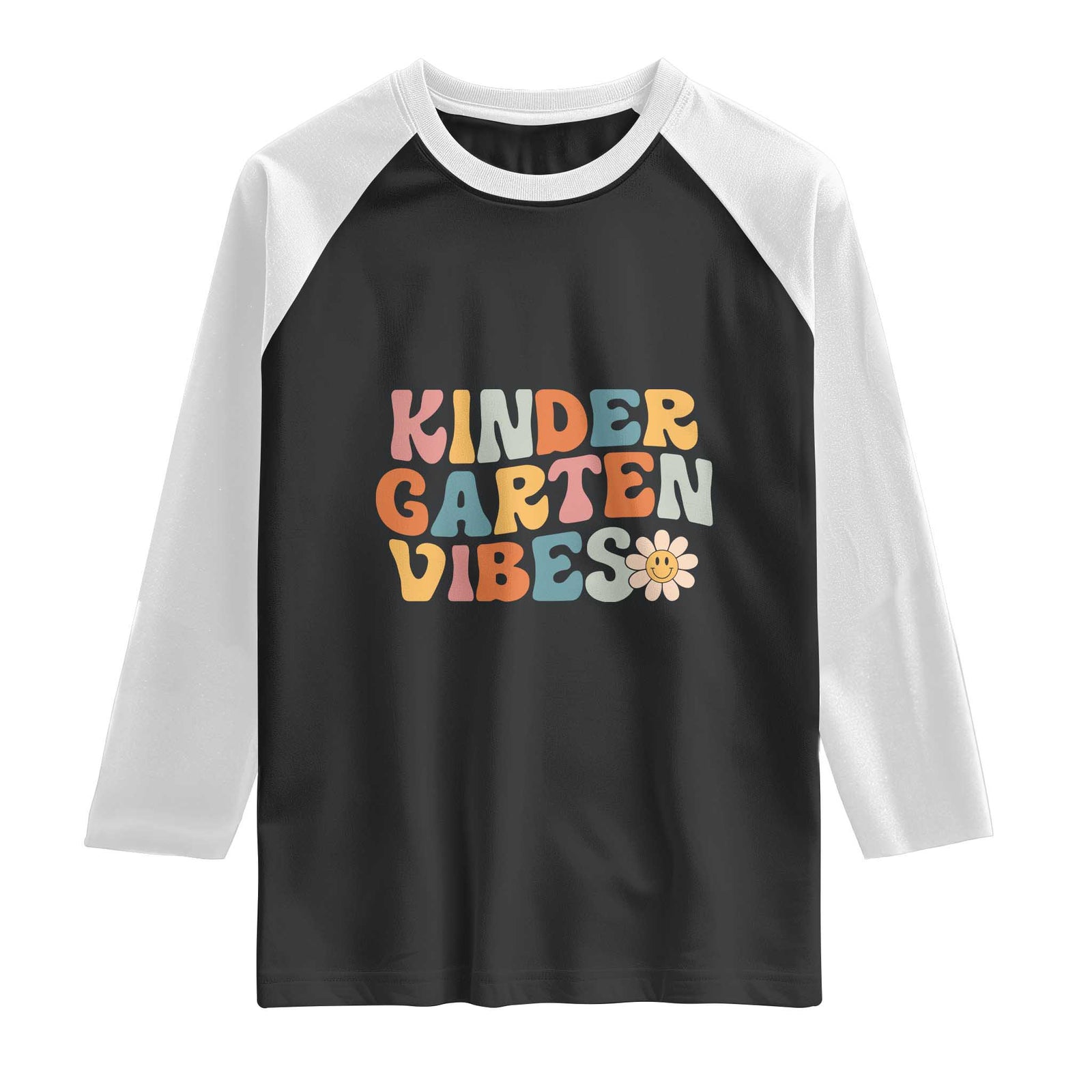 Retro Kindergarten Vibes Raglan Shirt Cute Kinder Crew First Day of School TS01 Black White Print Your Wear