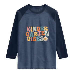 Retro Kindergarten Vibes Raglan Shirt Cute Kinder Crew First Day of School