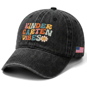 Retro Kindergarten Vibes Washed Cotton Baseball Cap Cute Kinder Crew First Day of School