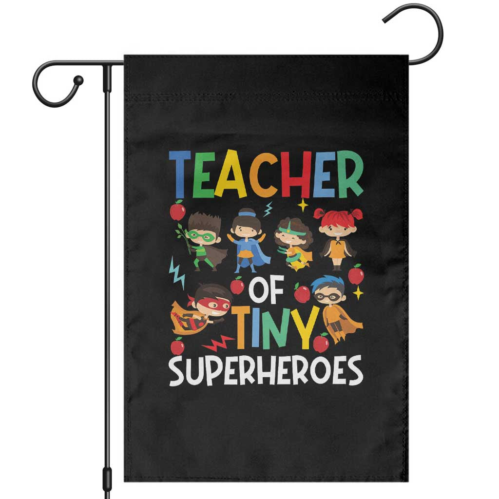 Teacher of Tiny Superheroes Garden Flag Funny 100th Day of School