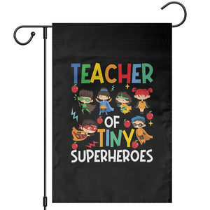 Teacher of Tiny Superheroes Garden Flag Funny 100th Day of School