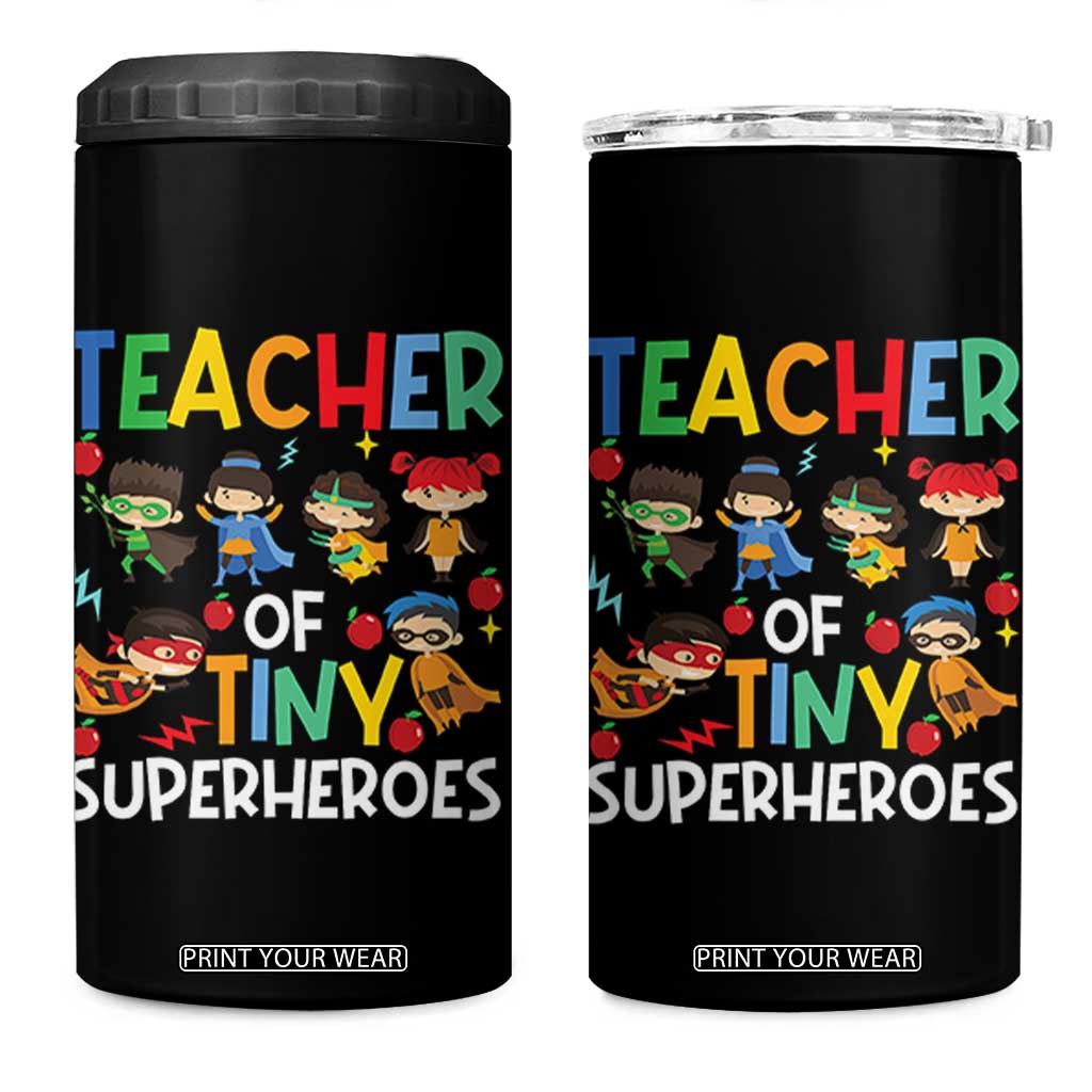 Teacher of Tiny Superheroes 4 in 1 Can Cooler Tumbler Funny 100th Day of School