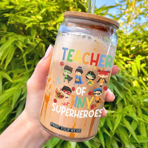 Teacher of Tiny Superheroes Glass Can Funny 100th Day of School
