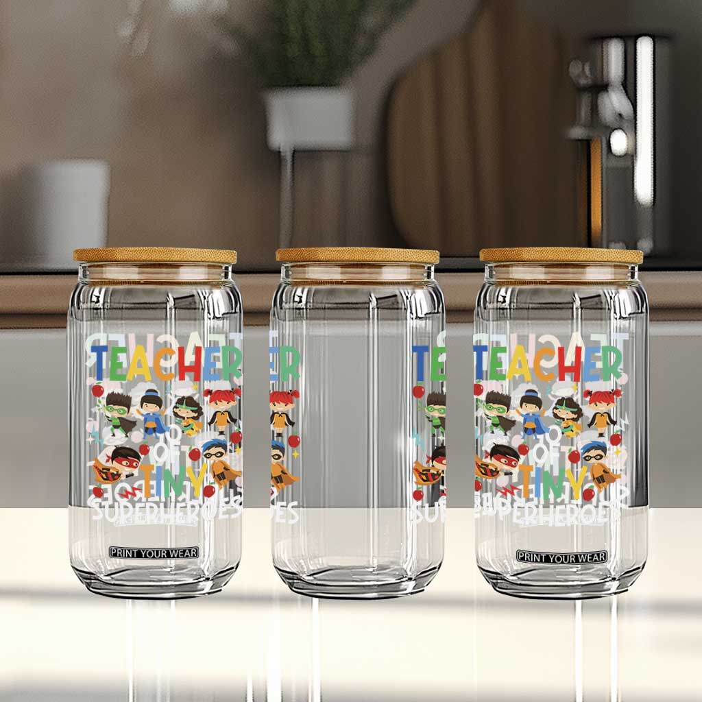 Teacher of Tiny Superheroes Glass Can Funny 100th Day of School