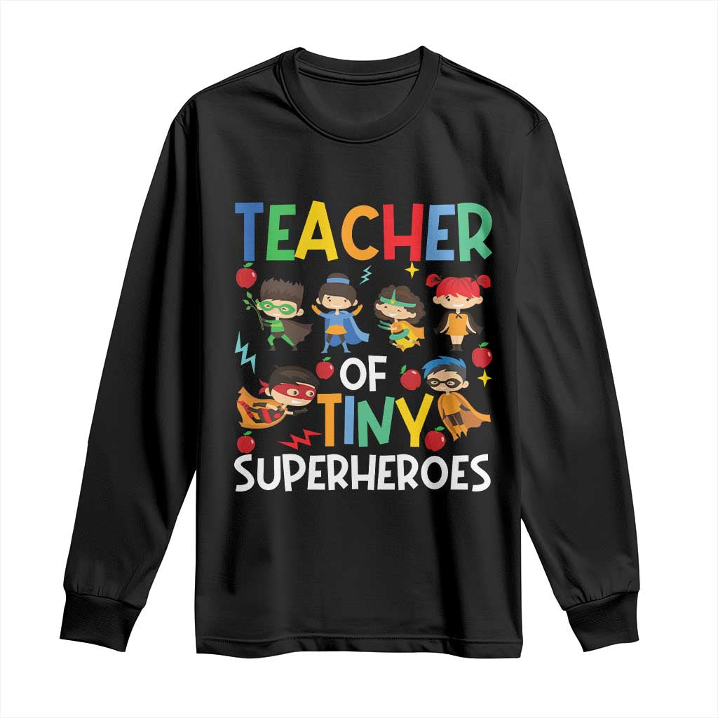 Teacher of Tiny Superheroes Long Sleeve Shirt Funny 100th Day of School TS01 Black Print Your Wear