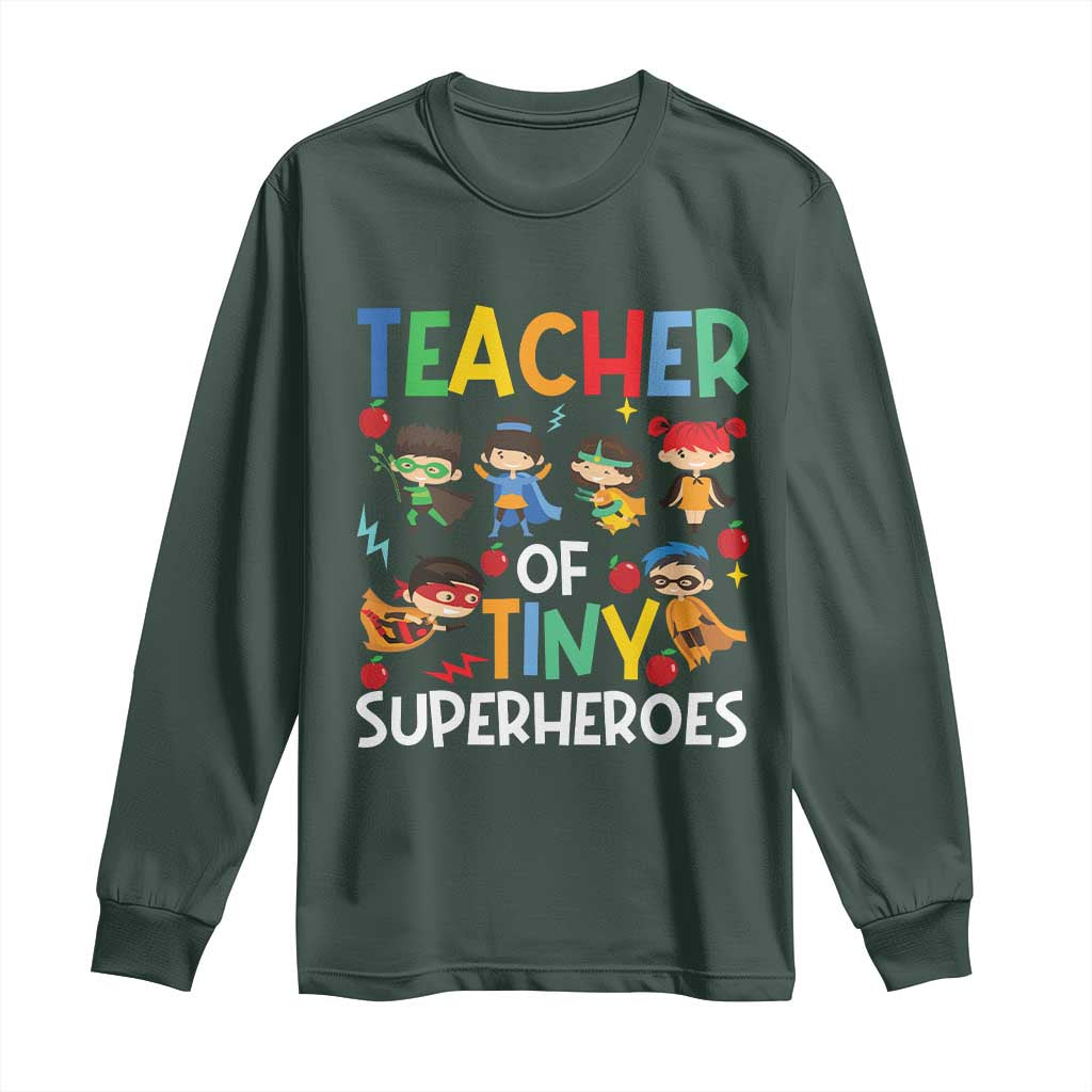 Teacher of Tiny Superheroes Long Sleeve Shirt Funny 100th Day of School