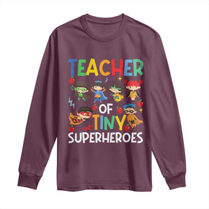 Teacher of Tiny Superheroes Long Sleeve Shirt Funny 100th Day of School
