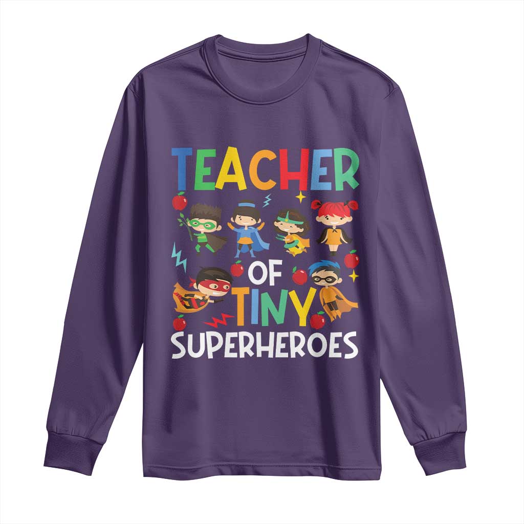 Teacher of Tiny Superheroes Long Sleeve Shirt Funny 100th Day of School