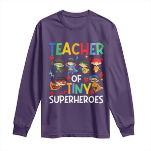 Teacher of Tiny Superheroes Long Sleeve Shirt Funny 100th Day of School