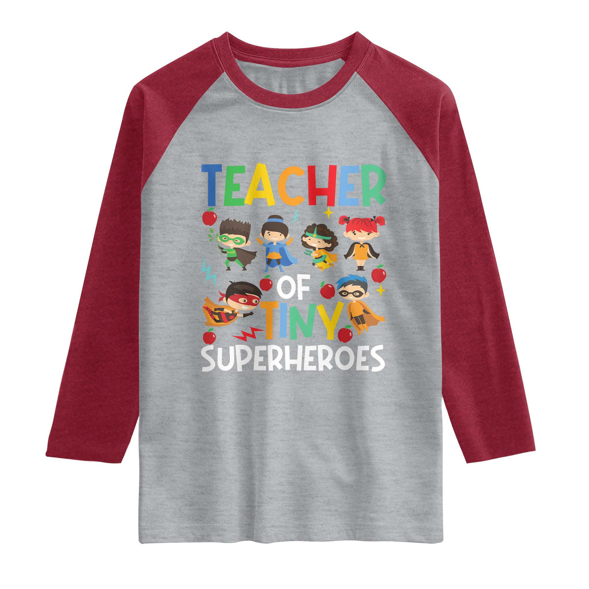 Teacher of Tiny Superheroes Raglan Shirt Funny 100th Day of School