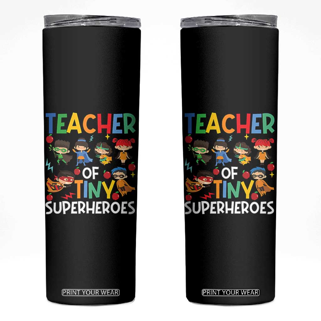 Teacher of Tiny Superheroes Skinny Tumbler Funny 100th Day of School