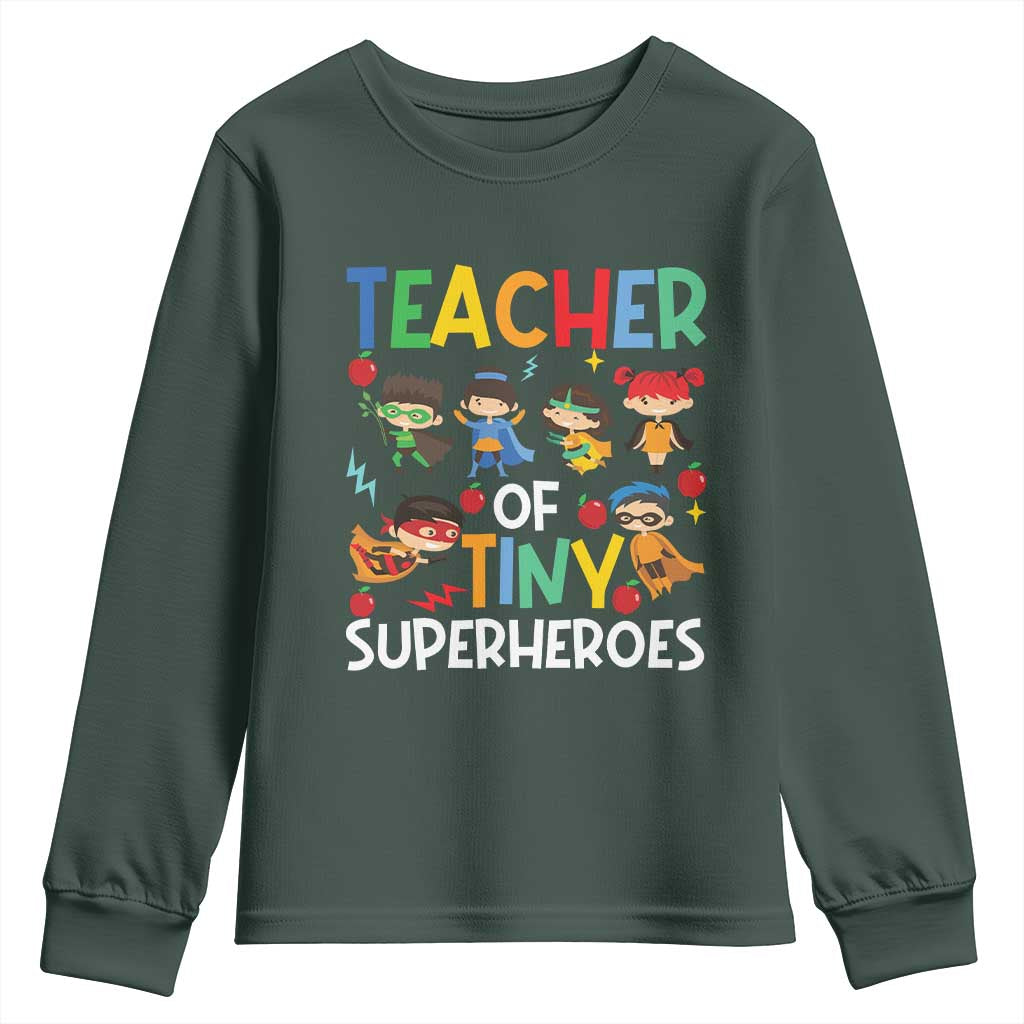 Teacher of Tiny Superheroes Youth Sweatshirt Funny 100th Day of School