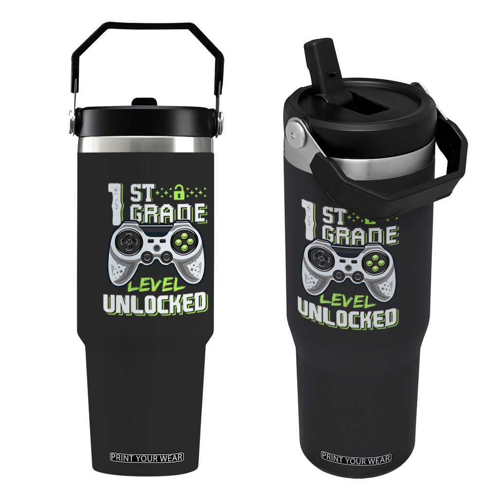 Leveling Up To School Funny Gamer Boys Flip Straw Tumbler First Day Back to School Gift