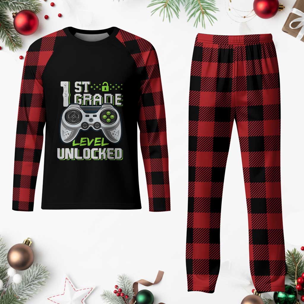 Leveling Up To School Funny Gamer Boys Plaid Pajama Set First Day Back to School Gift TS01 Buffalo Plaid Print Your Wear