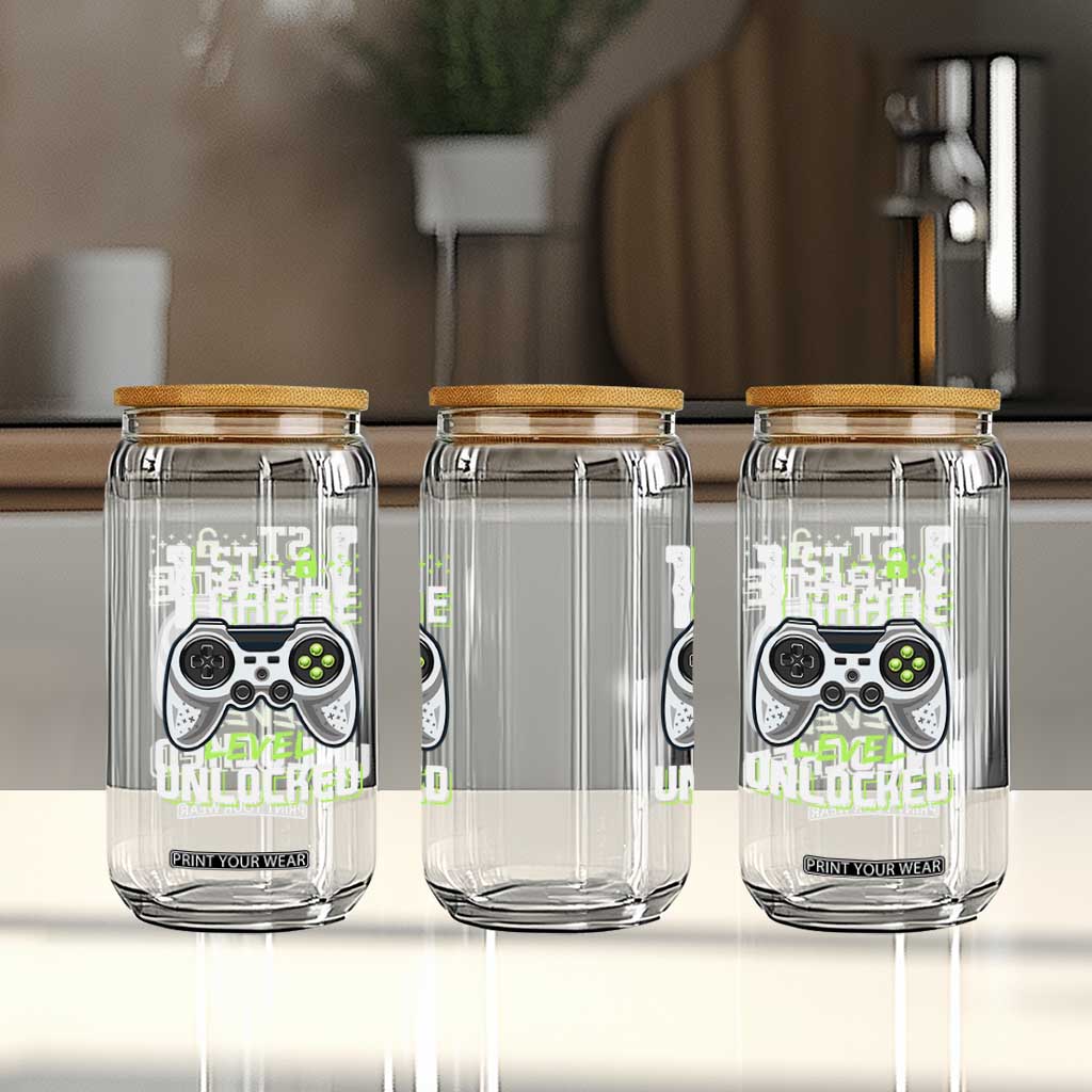 Leveling Up To School Funny Gamer Boys Glass Can First Day Back to School Gift