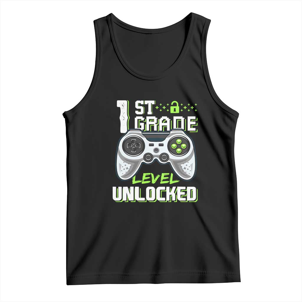 Leveling Up To School Funny Gamer Boys Tank Top First Day Back to School Gift TS01 Black Print Your Wear