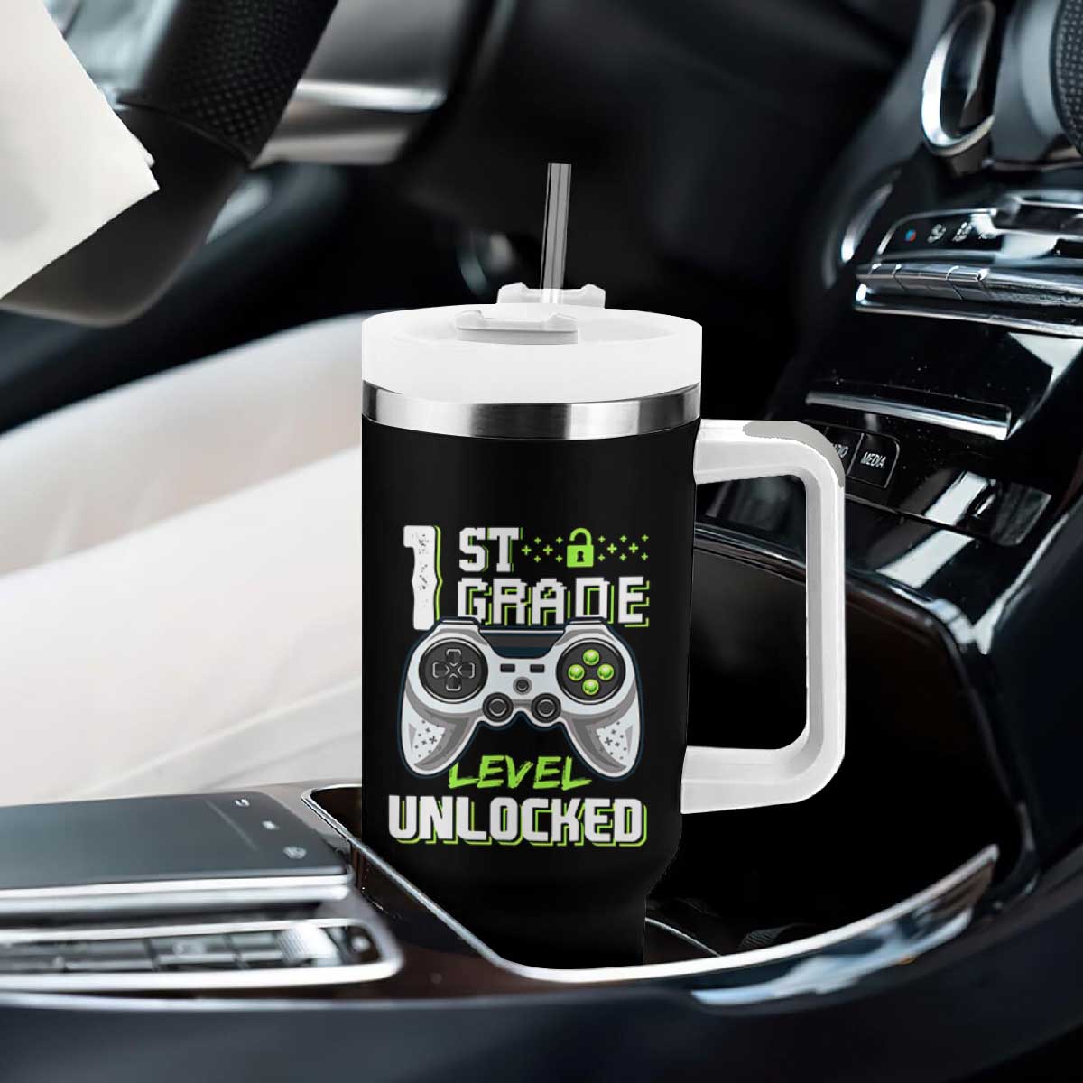 Leveling Up To School Funny Gamer Boys Tumbler With Handle First Day Back to School Gift