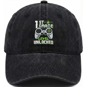 Leveling Up To School Funny Gamer Boys Washed Cotton Baseball Cap First Day Back to School Gift
