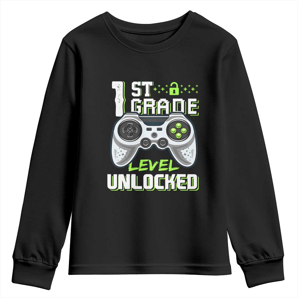 Leveling Up To School Funny Gamer Boys Youth Sweatshirt First Day Back to School Gift TS01 Black Print Your Wear
