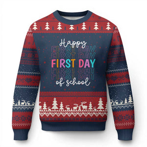Happy First Day of School Ugly Christmas Sweater Positive Vibe Teacher and Student Gift