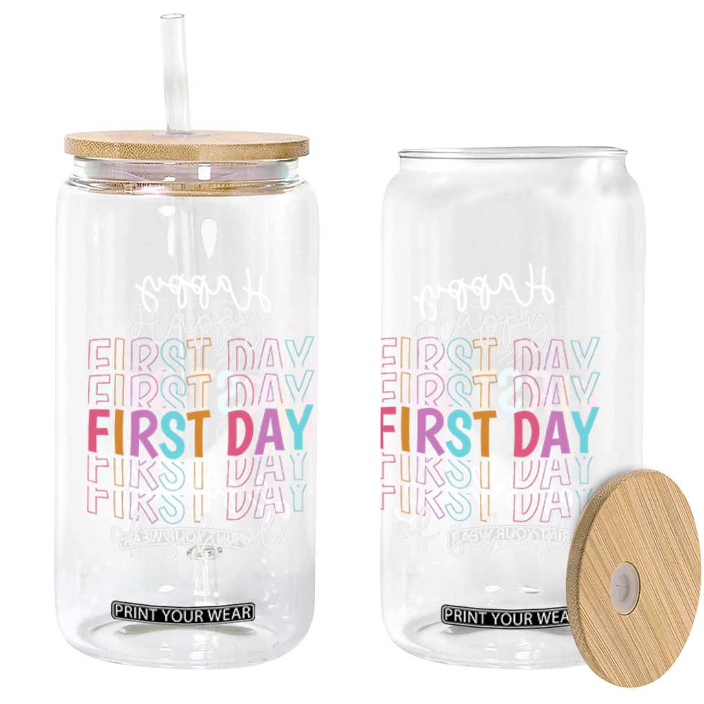 Happy First Day of School Glass Can Positive Vibe Teacher and Student Gift