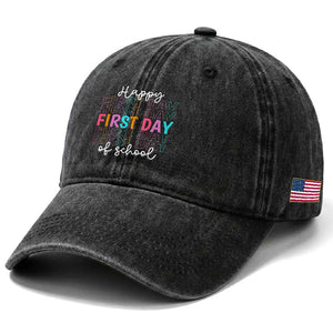 Happy First Day of School Washed Cotton Baseball Cap Positive Vibe Teacher and Student Gift